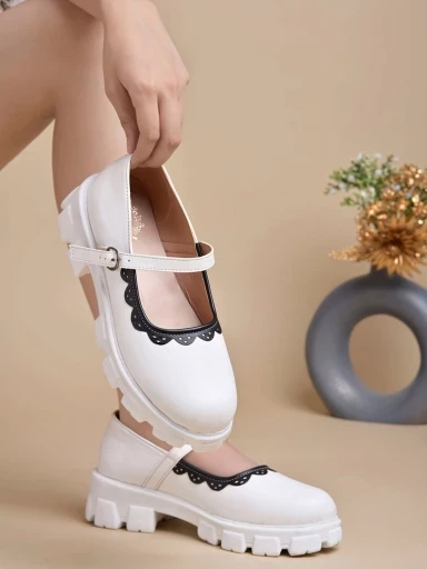 Stylestry Round Toe White Mary Janes Bellies For Women & Girls