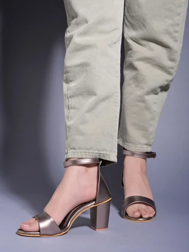 Stylestry Stylish Ankle Strap Grey Block Heeled Sandals For Women & Girls