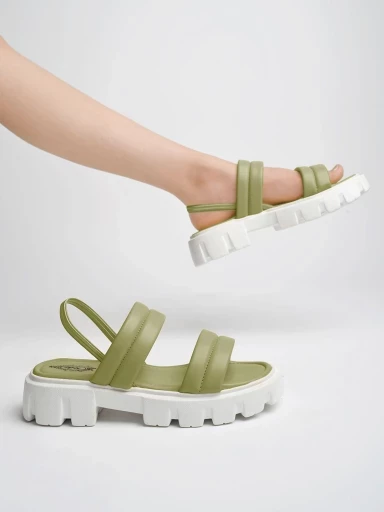 Stylestry Casual Upper Double Strap Green Platform Heeled Sandals For Women & Girls