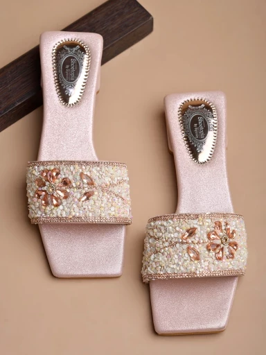 Stylestry Embellished Rose-Gold Flats For Women & Girls