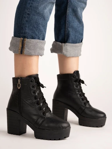 Stylestry Womens & Girls Black Solid Lace Up Boots
