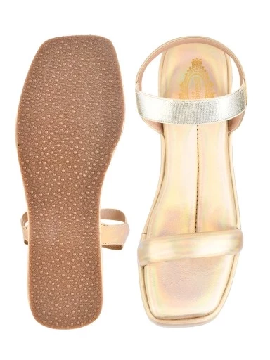 Stylestry Embellished Ankle Strap Golden Sandals For Women & Girls