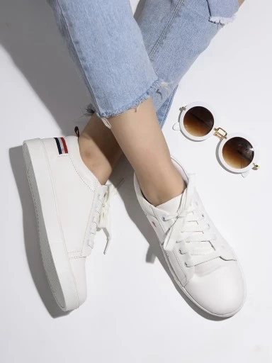Stylestry Womens & Girls White Stylish Lace Up Casual Sneakers