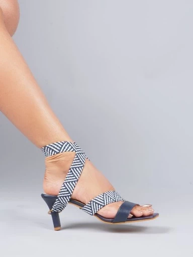 Stylestry Trendy Stylish Embellished Blue Heeled Sandals For Women & Girls