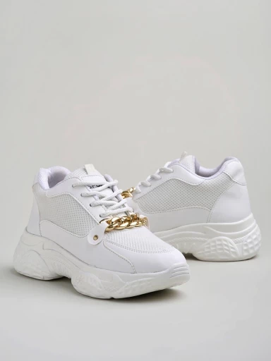 Stylestry Chain Detailed White Sneakers For Women & Girls