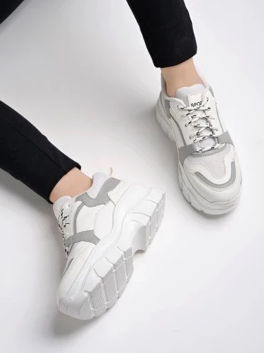 Shoetopia Lace-up Detail Grey Chunky Sneakers For Women & Girls