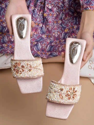 Stylestry Embellished Rose-Gold Flats For Women & Girls