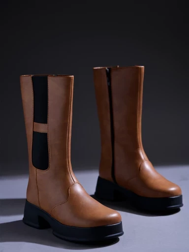 Stylestry Smart Casual Tan Long Boots For Women & Girls