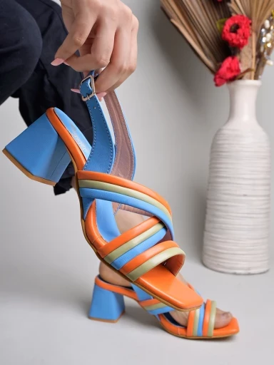 Stylestry Multicolored Strappy Blue Block Heels For Women & Girls