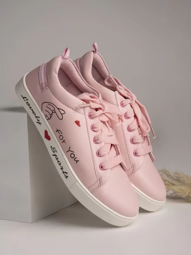 Stylestry Womens & Girls Pink Stylish Lace Up Casual Sneakers