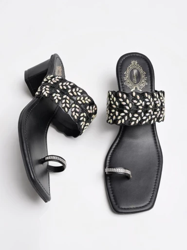 Stylestry Classic Black Kolhapuri Heels For Women & Girls