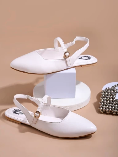 Stylestry Ethnic White Flat Mules For Women & Girls