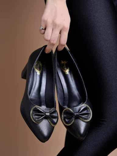 Stylestry Pointed Toe Stylish Bow Black Pumps For Women & Girls