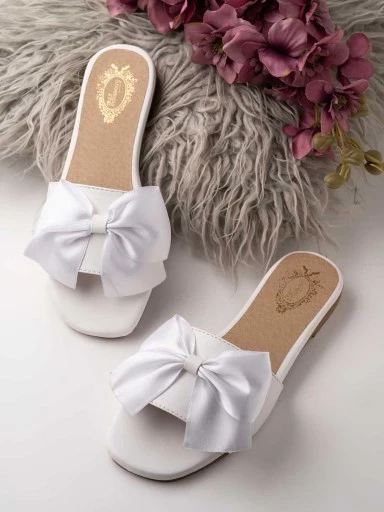 Shoetopia Womens & Girls White Open Toe Flats with Bows