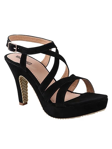 Stylestry Womens & Girls Black Solid Slim Heels Sandals