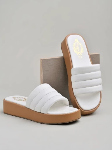 Stylestry Solid Striped White Flatform Sandals For Women & Girls