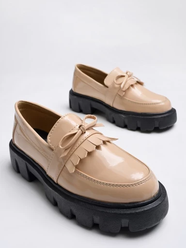 Shoetopia Front Tie Detailed Beige Loafers For Women & Girls