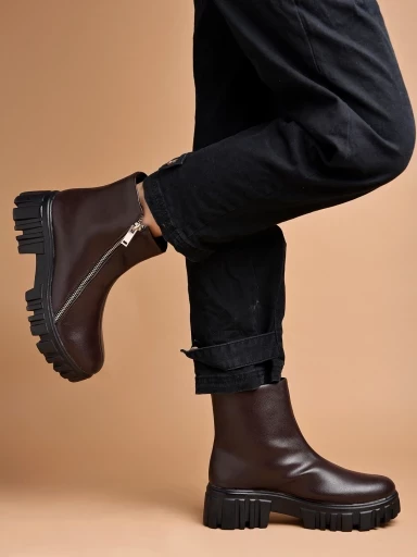 Stylestry Smart Casual Side Chain Detailed Brown Boots For Women & Girls