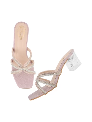 Stylestry Stylish Embellished Rhinstone Detailed Rose-Gold Heels For Women & Girls