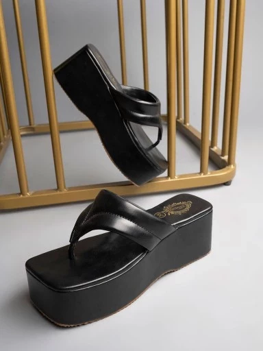 Stylestry Retro Style Black Platform Heels For Women & Girls