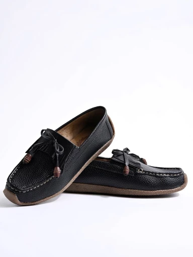 Stylestry Upper Tassel Detailing Black Loafers For Women & Girls