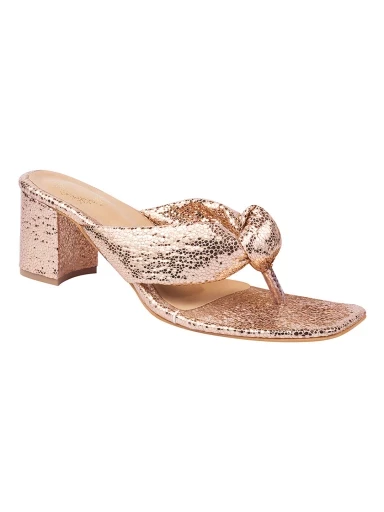 Stylestry Embellished Rose-Gold Sparkle Block Heeled Sandals For Women & Girls