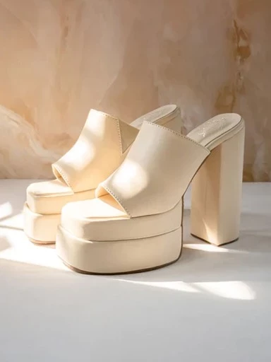 Stylestry Stylish Solid Cream Block Heels For Women & Girls