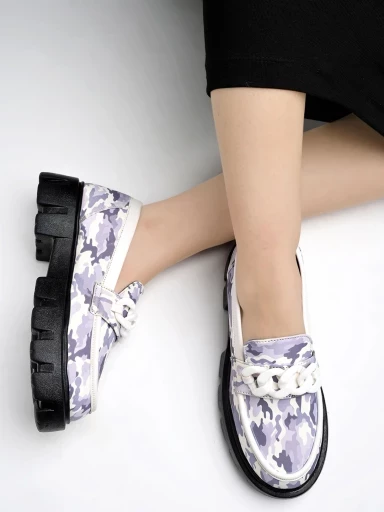Stylestry Upper Printed Detailed White Loafers For Women & Girls