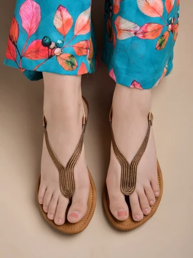 Stylestry Metallic Ethnic Copper Flat Sandals For Women & Girls