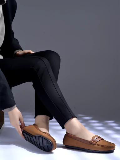 Stylestry upper Suede Detailed Tan Loafers For Women & Girls