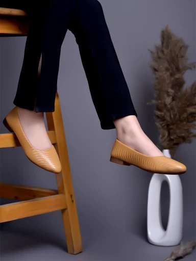 Stylestry Textured Tan Ballerinas For Women & Girls