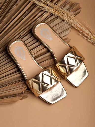 Stylestry Stylish Embellished Golden Flats For Women