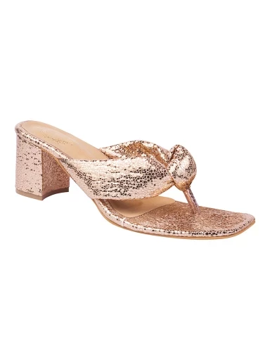 Stylestry Embellished Rose-Gold Sparkle Block Heeled Sandals For Women & Girls