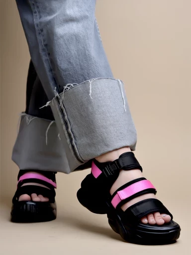 Stylestry Smart Casual Black & Pink Sporty Sandals For Women & Girls
