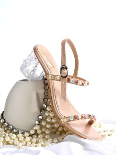 Stylestry Embellished Rhinstone Silver Heeled Sandals For Women & Girls