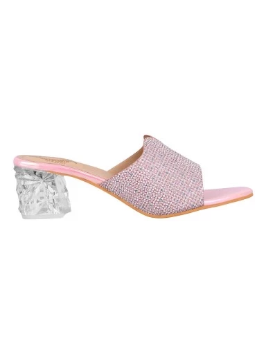 Stylestry Bling Jewel Embellished Ethnic Pink Block Heels For Women & Girls