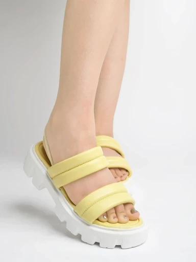 Stylestry Casual Upper Double Strap Yellow Platform Heeled Sandals For Women & Girls