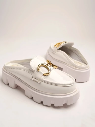 Stylestry Front Buckle Detailed White Loafers For Women & Girls
