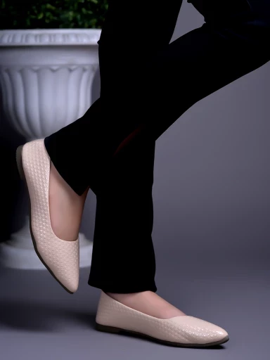 Stylestry Textured White Ballerinas For Women & Girls
