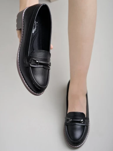 Stylestry upper Buckle Detailed Black Loafers For Women & Gilrs