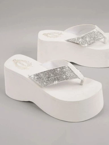 Stylestry Rhinestone Décor Stylish Silver Platform Heels For Women & Girls