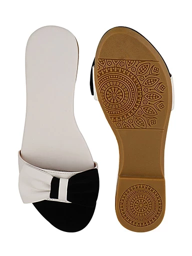 Stylestry Womens & Girls White & Black Colourblocked Open Toe Flats