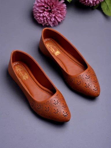 Stylestry Textured Tan Ballerinas For Women & Girls