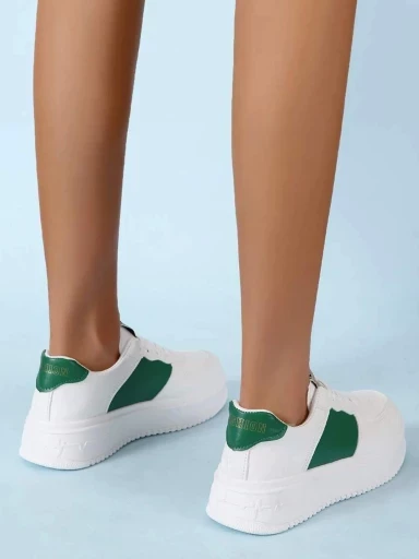 Stylestry Smart Casual White & Green Sneakers For Women & Girls