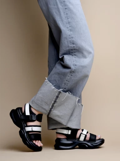 Stylestry Smart Casual Black & White Sporty Sandals For Women & Girls
