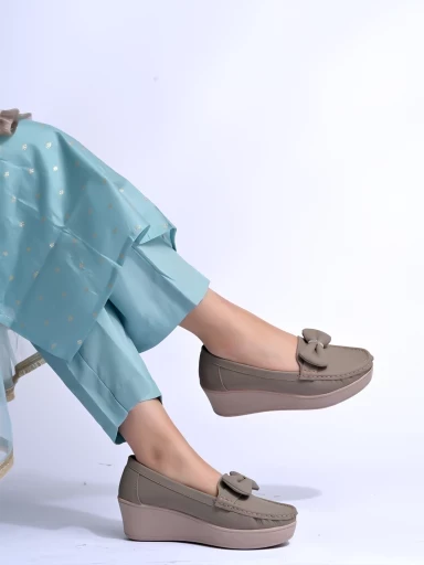 Stylestry Upper Bow Detailed Grey Loafers For Women & Gilrs