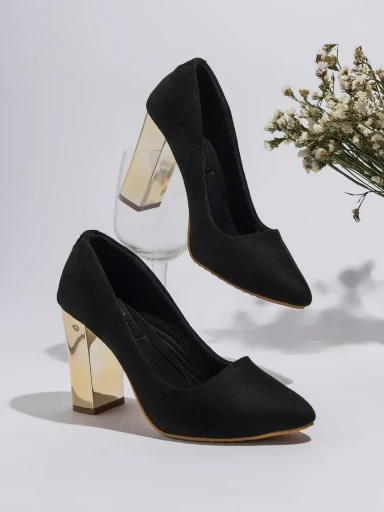 Stylestry Womens & Girls Black Block Heels Pointed Toe Solid Pumps