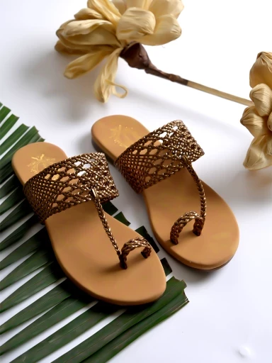 Stylestry Chic Comfort & Stylish Copper Kolhapuri Flats For Women & Girls