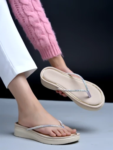 Stylestry Embellished Strap Beige Flats For Women & Girls