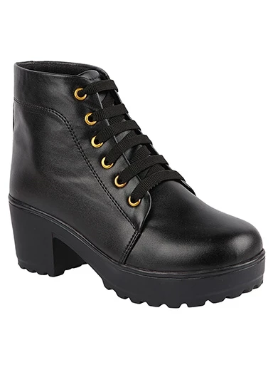 Stylestry Womens & Girls Black High-Top Platform Heeled Boots